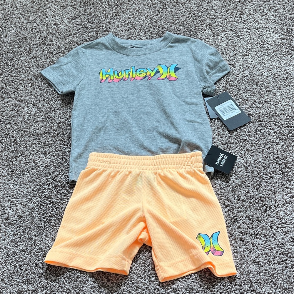 Hurley Kids Gray and Orange T-Shirt and Shorts Set Size 2T